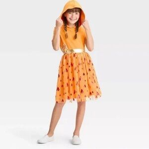 Girl's Orange Pokemon Charmander Character Dress Hooded Tulle Skirt Size XL 14